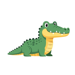 Smiling Cartoon Alligator with Green Body and Yellow Belly, Side View