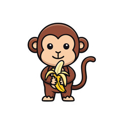 Adorable Cartoon Monkey Holding Ripe Banana