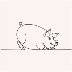 Continuous one line drawing of a cheerful pig. Simple minimalist farm animal vector art illustration