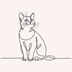 Artistic single line drawing showcasing a curious cat's elegant silhouette, a simple and modern pet graphic