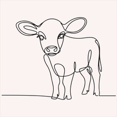 Adorable Baby Cow Calf Drawing Minimalist Continuous Line Art Illustration