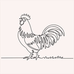 Elegant Rooster Illustration with Continuous Line Art Style for Farm and Nature Themes