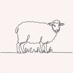 Minimalist Sheep Illustration in Continuous Line Art Style on White Background