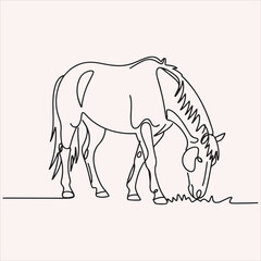Minimalist Line Art of a Horse Grazing Elegant Depiction of Equine in Nature
