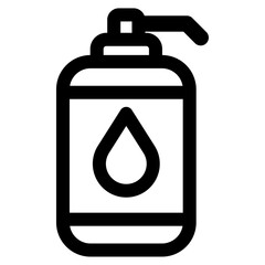 Black and white vector icons of shampoo or liquid soap bottles with pump dispenser and water drop symbol, representing hygiene, cosmetic, or skincare packaging design isolated on white background.