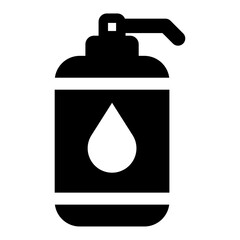 Black and white vector icons of shampoo or liquid soap bottles with pump dispenser and water drop symbol, representing hygiene, cosmetic, or skincare packaging design isolated on white background.