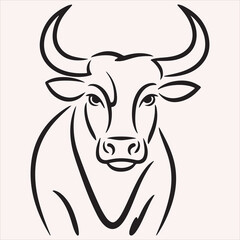 Bold Bull Illustration Powerful Outline of a Strong Animal Ready for Design Projects