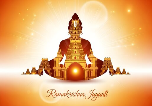 Meditation and spiritual growth with a silhouette meditation scene temple for ramakrishna jayanti celebration design for card or poster