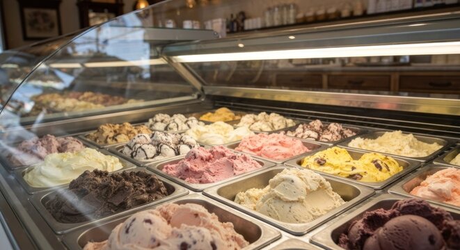 Colorful ice cream display case