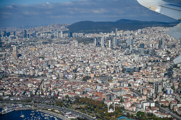 Istanbul, Turkey, panoramic view of the city. Numerous buildings in the city center.