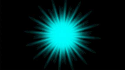 Fototapeta premium A minimalist image black a white background. There's a star or blurry light burst in the center in light blue or bright cyan.