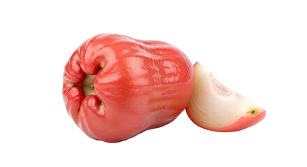 Fresh Whole Red Rose Apple and a Juicy Slice on a Vibrant Background