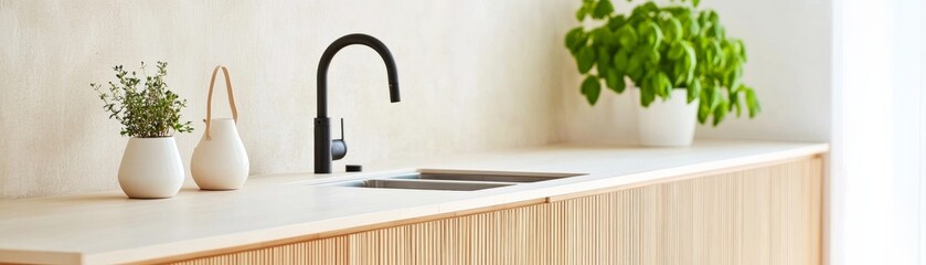 Modern Kitchen Countertop with Matte Black Faucet, minimalist ,home decor