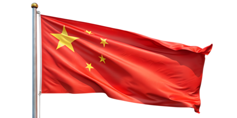 China flag waving isolated on white transparent background