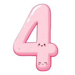 Fototapeta premium Cartoon Number 4 with Two Friendly Faces isolated on transparent background. Plump Rosy Pink Inflated Numeral Design. Playful Smiling Character Number 4.