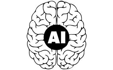 Brain with AI vector stock image, Brain and AI PNG image