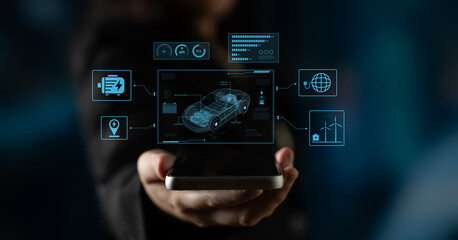 Technical layout of electric vehicle showing battery system, power control, traction motor, charging interface, and integration with renewable and smart energy sources Latch