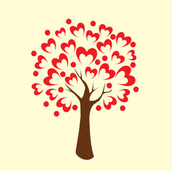 Vector design of a cartoon costume image of a tree with love leaves, very cool and unique, suitable for use as a poster or painting.
