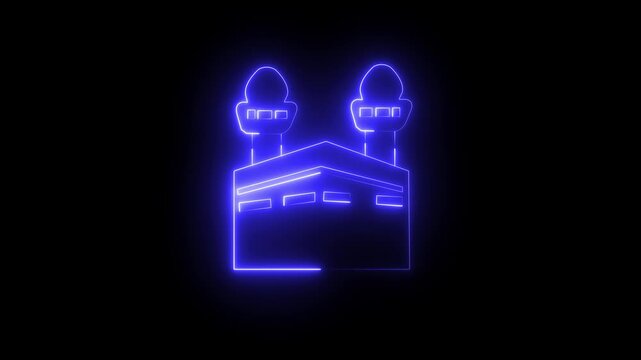 Glowing neon Kaaba icon isolated on black background. Islamic Kaaba Mecca Icon.4k motion graphic video animation .
