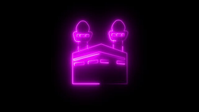 Glowing neon Kaaba icon isolated on black background. Islamic Kaaba Mecca Icon.4k motion graphic video animation .