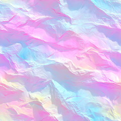 Fototapeta premium Seamless iridescent crumpled paper texture with pastel pink and blue gradients. Abstract pearlescent background for feminine design and luxury packaging. Pattern