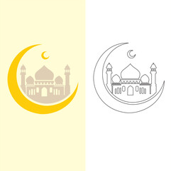 Vector design of a costume image of the moon and a mosque building as a place of worship which is very cool and beautiful, very suitable for a poster.