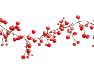 Red berry garland isolated on transparent background for christmas decoration