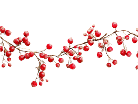 Red berry garland isolated on transparent background for christmas decoration