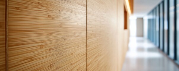 Textured Bamboo Panels in Modern Hallway Interior, wood , architecture
