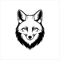 Stylized black and white illustration of a fox head