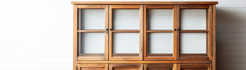 Wooden Cabinet with Glass Doors on White Wall, Furniture, Interior Design