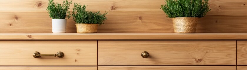 Wooden Dresser with Potted Herbs Rustic Home Decor ,Home , Furniture