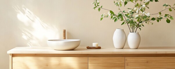 Zen Bathroom Still Life Sink, Vases and Floral Decor, spa ,minimalist