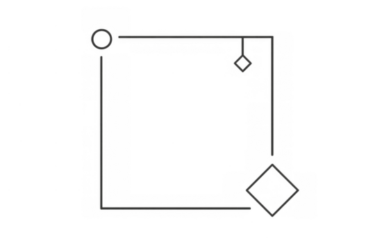 Geometric shapes diagram showing a connection flow with square circle and diamond outlines, transparent background