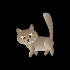 This vector illustration depicts a cute and playful cartoon cat standing and looking forward. The design is simple and understated, with a flat, minimalist aesthetic and a soft beige and brown color p