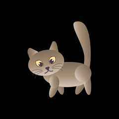 This vector illustration depicts a cute and playful cartoon cat standing and looking forward. The design is simple and understated, with a flat, minimalist aesthetic and a soft beige and brown color p
