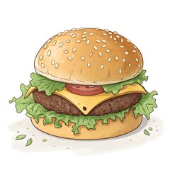 Fun Cartoon Style Cheeseburger with Simple Flat Colors