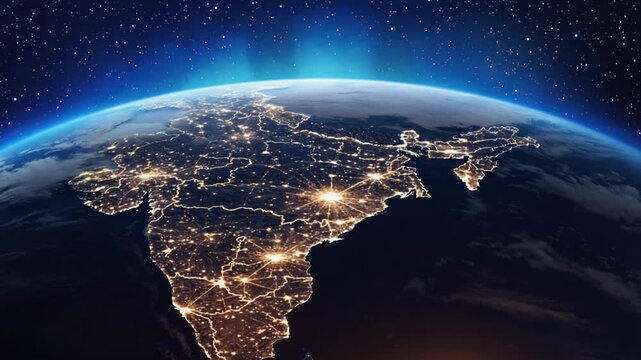 india map state with city lights seen from orbit video	
