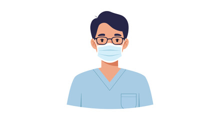 Illustration of a man wearing a surgical mask and glasses.