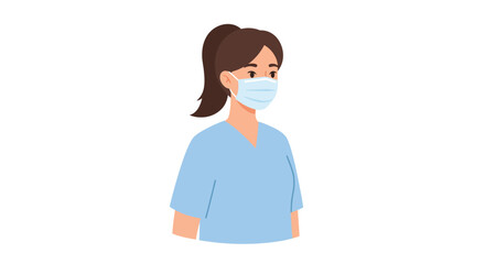 Fototapeta premium Illustration of a woman wearing a surgical mask and blue scrubs.