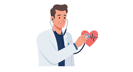 Doctor listening to heart with stethoscope, medical checkup concept.