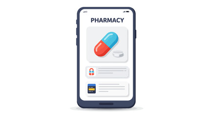 Pharmacy app on a smartphone screen displaying a capsule and medication.
