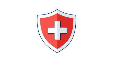 Red shield with white cross, health protection concept.