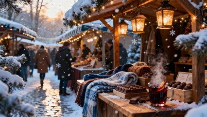 Immerse in the warm glow of a winter fair under twinkling lights