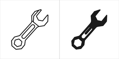 Outline and solid black icon of a wrench