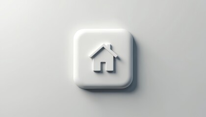 Simple white button with house icon. This symbol represents home page or main menu option. Useful for web design or app interface development projects. Clean modern digital graphic.