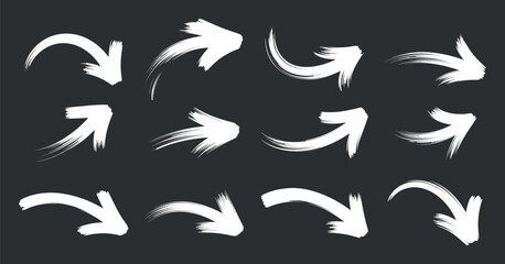 Paint Brush Stroke Arrow Set Vector Hand Drawn Direction Signs