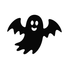 Ghost silhouette flying with outstretched arms and wings happy halloween character illustration