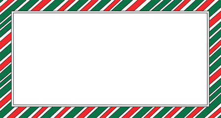 Festive Christmas border with red and green diagonal stripes on a white background, perfect for holiday cards and decorations