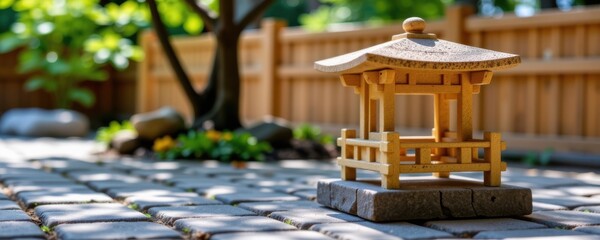 Small Yellow Japanese Stone Pavilion Garden